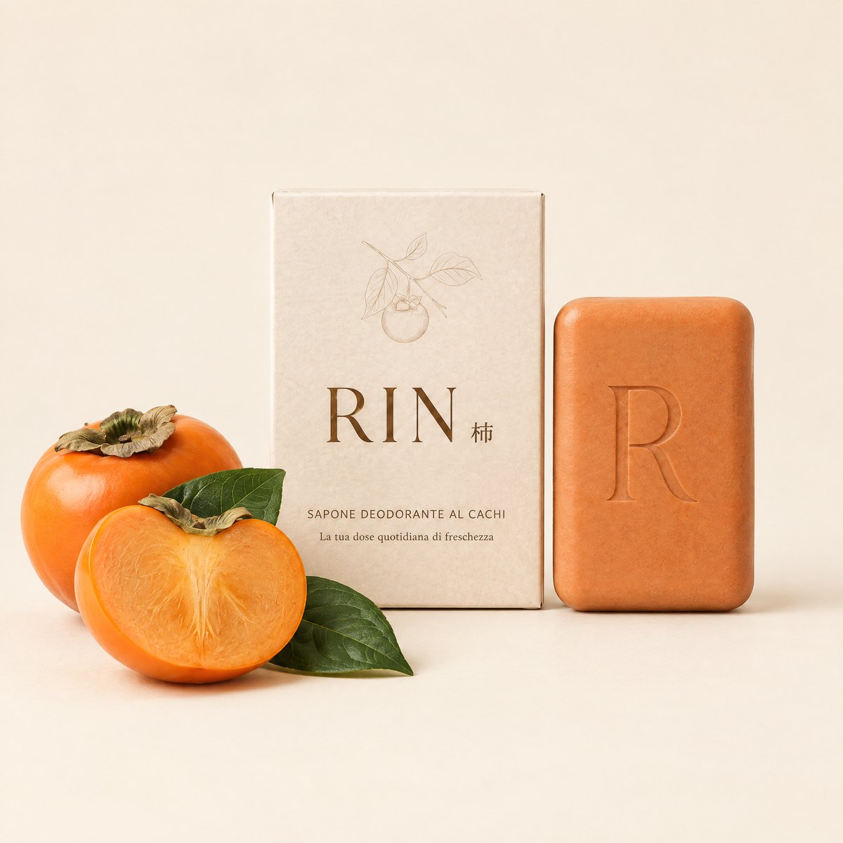 Scatola RIN, sapone al cachi e cachi freschi