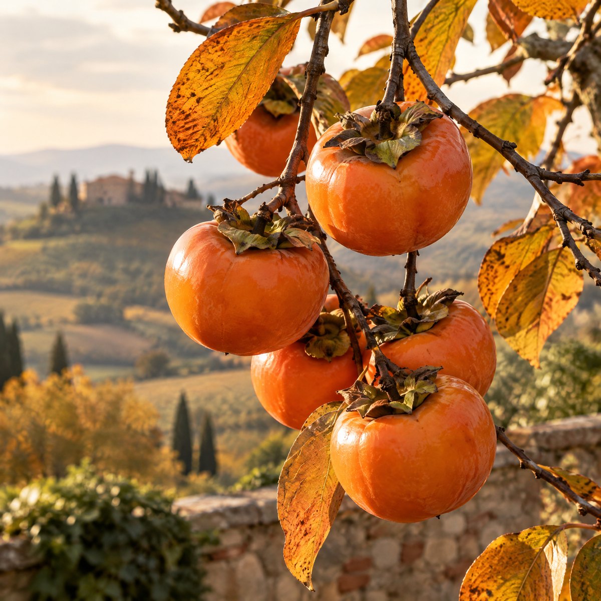 Cachi maturi su un ramo in autunno